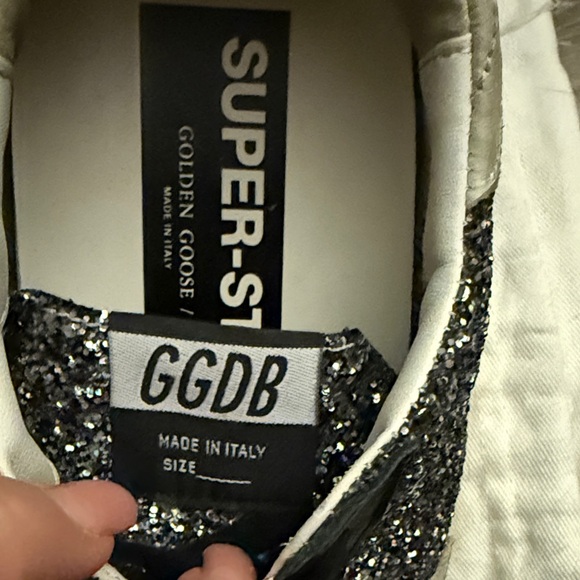 Golden Goose Deluxe Brand Super-Star Sneakers Black Silver Glitter Size 10 - Picture 4 of 12